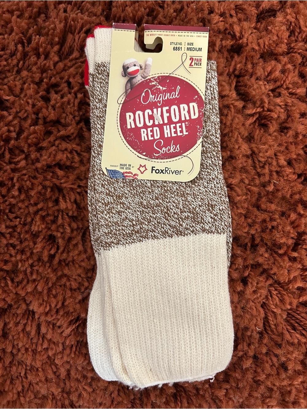 NIP Fox River Original Rockford Red Heel Monkey Socks (2-Pack) Unisex Medium